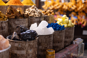 UEA, Dubai district Deira,  spice market, April 2023. Old traditional souk for spices and herbs....