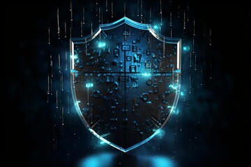 Visualization of Secure Digital Network Shield: Representing Concept of Cybersecurity and Data Protection in Business generative AI