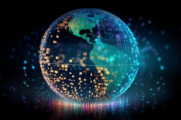 Visualization of Digital Data Points Forming Globe: Symbolizing Global Data Analysis and Business Intelligence generative AI