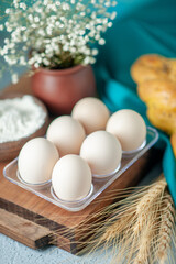 front view delicious sweet pastry with white eggs on the light background tea dessert pie sugar fruit biscuit cookie sweet cake