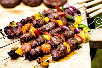 Closeup of homemade grilled food summer party