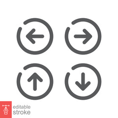 Arrow control button icon set. Simple outline style. Slider, left, right, up, down, navigation concept. Thin line symbol. Vector illustration isolated on white background. Editable stroke EPS 10.