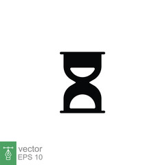 Hourglass timer icon. Simple solid style. Sandglass, wait, sand, clock, watch, old, time running concept. Black silhouette, glyph symbol. Vector illustration isolated on white background. EPS 10.