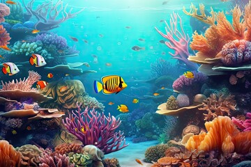 Discover the Wonder of the Underwater World: Coral Reefs, Tropical Fish, and Sea Backgrounds, Generative AI