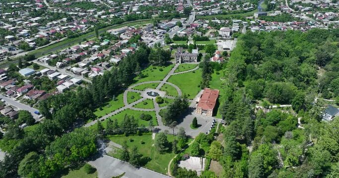 Aerial view of Dadiani Palace in the center of Zugdidi city. Georgia