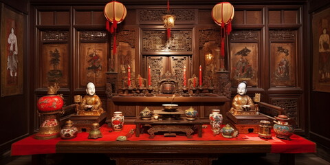 Luxurious ancient Chinese Ancestor Altar An ancestor a_003, Generative AI, Generative, AI