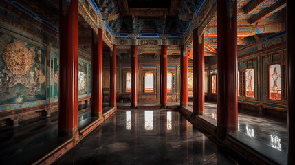 Luxurious Ancient Chinese Hall of Mirrors A hall of mi_008, Generative AI, Generative, AI