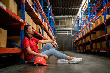 Warehouse employees sad and stressed due to being fired due to the bankruptcy of the company. Work...