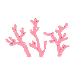 Cute set of sea coral colony in cartoon style. Multicolored element of the underwater world. Decorative coral for the aquarium. Vector stock illustration in flat style.