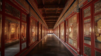 Fototapeta na wymiar Luxurious Ancient Chinese Hall of Mirrors A hall of mi_010, Generative AI, Generative, AI