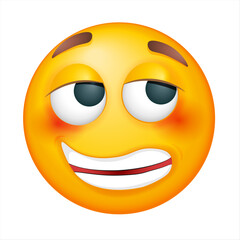 Vector charming emoji on white background. Vector flirting emoji. Smirking yellow face. Happy. Cute emoticon.