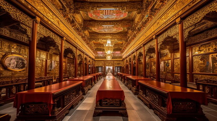Luxurious ancient Chinese Temple Hall A temple hall is_004, Generative AI, Generative, AI