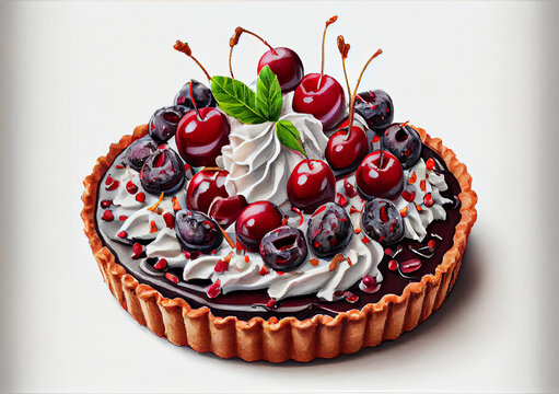 delicious berry dessert pie watercolor. ai generated Generative AI