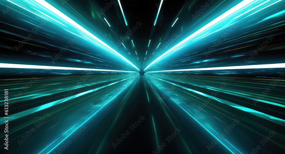 Poster abstract image of speed motion light green on a dark background. high quality photo