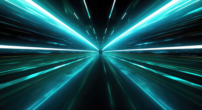 Abstract image of speed motion light green on a dark background. High quality photo