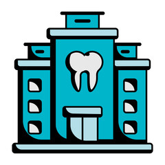 Dentist Office Building concept, Dental Clinic Facade vector icon design, Dentures symbol,Oral Healthcare sign, Dental instrument stock illustration 