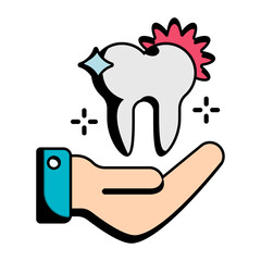 Hand with Sparkling Teeth concept, Dentist office Logo vector icon design, Dentures symbol,Oral Healthcare sign, Dental instrument stock illustration 