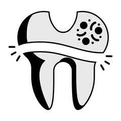 cracked dental crown concept, Fractured Tooth vector icon design, odontology symbol, oral medicine sign, Dental instrument stock illustration