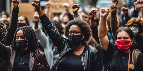 A group of protesters demanding justice, representing the ongoing struggle for social and racial equality in the legal system , concept of Activism, created with Generative AI technology - obrazy, fototapety, plakaty