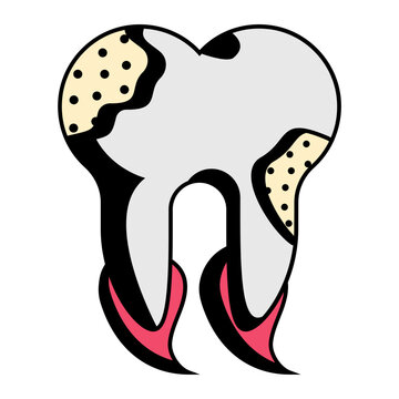 Pulpitis or Fluoride treatments concept, Cavities or tooth decay vector icon design, Dentures symbol,Oral Healthcare sign, Dental instrument stock illustration 