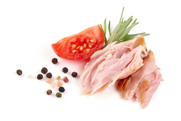 Smoked chicken fillet, isolated on white background.