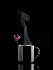 Evening, rhapsody, flowers, cup, coffee, leaves, Table