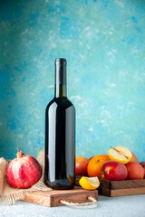 front view pomegranate wine on a blue background drink fruit alcohol sour color bar restaurant juice wine