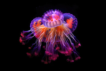 Neon glowing jellyfish on black background