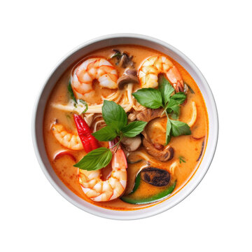 A Bowl of Shrimp Tom Yum Soup Isolated on a Transparent Background