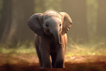 Fototapeta na wymiar baby elephant walking generative ai