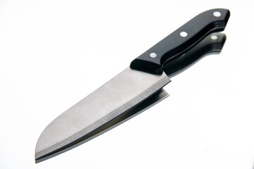 front view sharp knife on white background color steel kitchen cutlery food meat