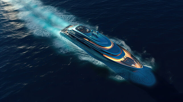 Luxury speed boat motion in tropical sea Generative AI