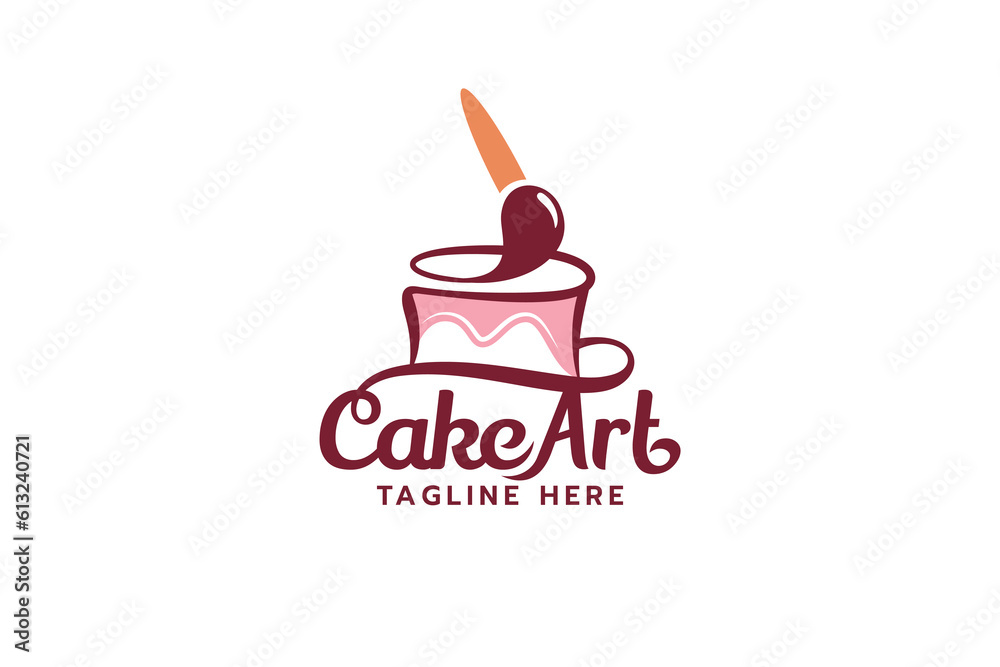 Canvas Prints cake art logo with a combination of beautiful lettering, cake and brush.