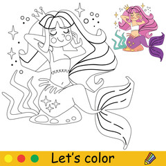 Fototapeta na wymiar Kids coloring happy mermaid Princess vector illustration