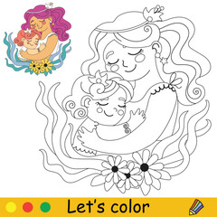 Kids coloring happy mom and daughter vector illustration