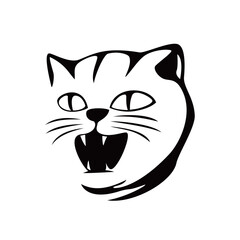 Fototapeta na wymiar angry face cat silhouette. pet animal sign and symbol.