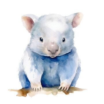 portrait little cute wombat baby  in watercolor against transparent background