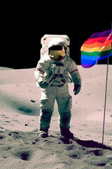astronaut on the moon putting up the gay flag. generated with AI
