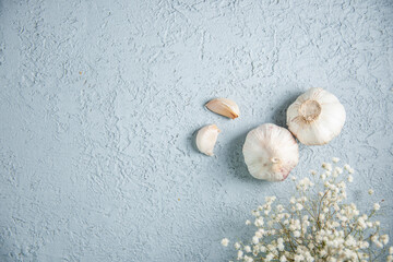 top view fresh garlics on light background food plant vegetable pepper sour seasoning