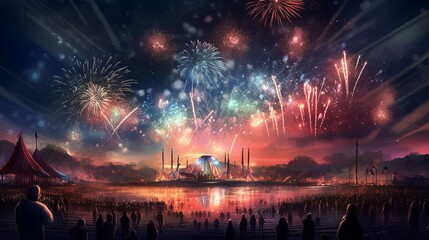 Naklejka premium 4th of July Fireworks Celebrating USA Independence