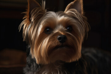 Naklejka premium Portrait of a dog of the Yorkshire Terrier breed close-up, generative ai