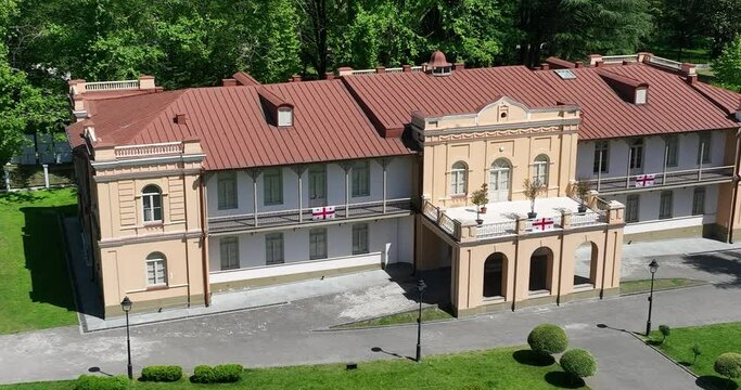 Aerial view of Dadiani Palace in the center of Zugdidi city. Georgia