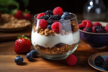 Delicious Bowl of Yogurt with Berries. Generative AI