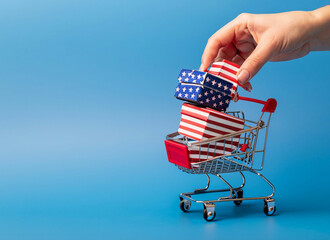 shopping cart with USA flag