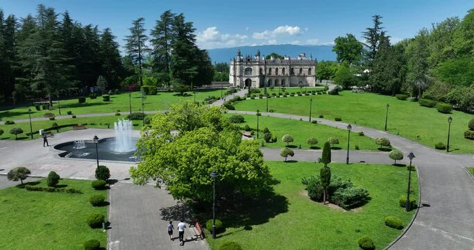 Aerial view of Dadiani Palace in the center of Zugdidi city. Georgia