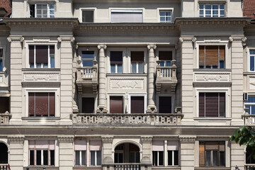 Obraz premium Facade of the neoclassical residential building. Building in Novi Sad, Serbia.