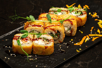 sushi close-up on a dark background