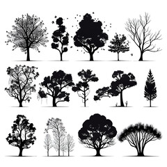set of trees silhouettes. collection of trees