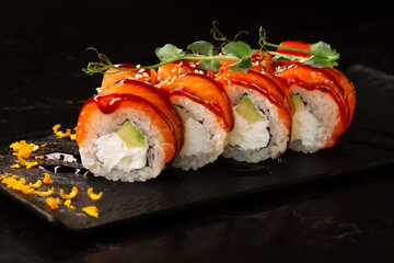 sushi close-up on a dark background