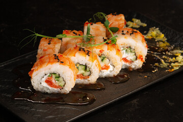 sushi close-up on a dark background